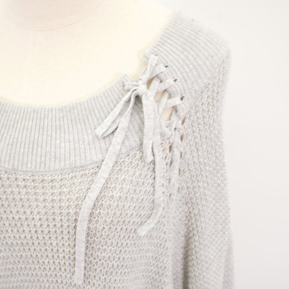 Express Gray Knit‎ Sweater Medium Scoop Neck Cotton - Picture 2 of 9